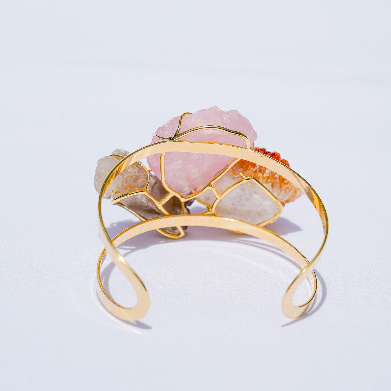 Citrine + Rose + Smokey Quartz Trio Gold Bangle Bracelet