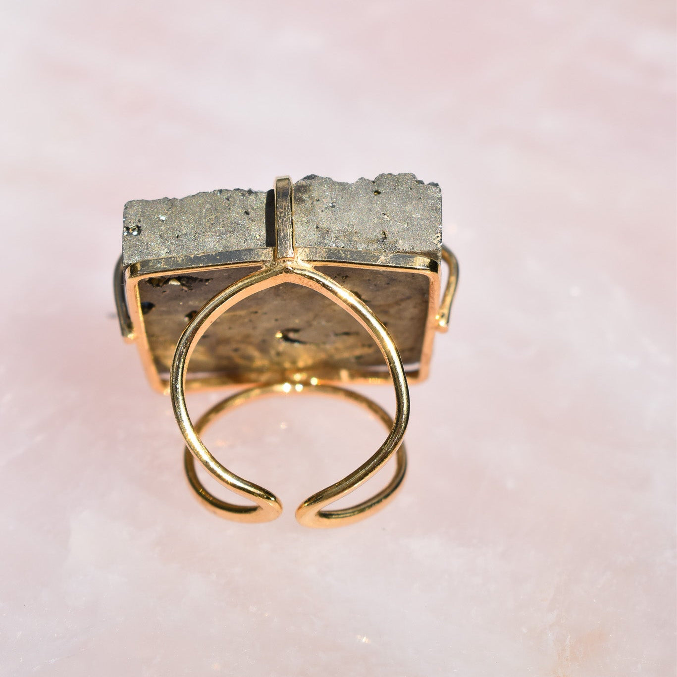 Pyrite Square Double-Band Gold Ring