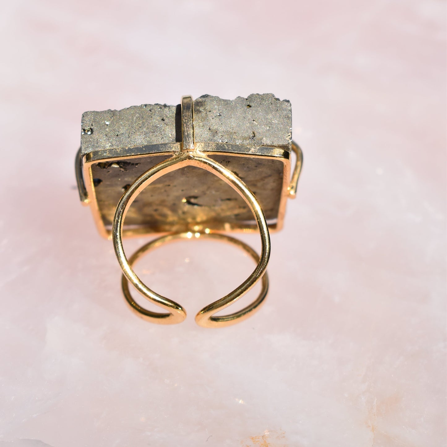 Pyrite Bold Square Double-Band Gold Ring