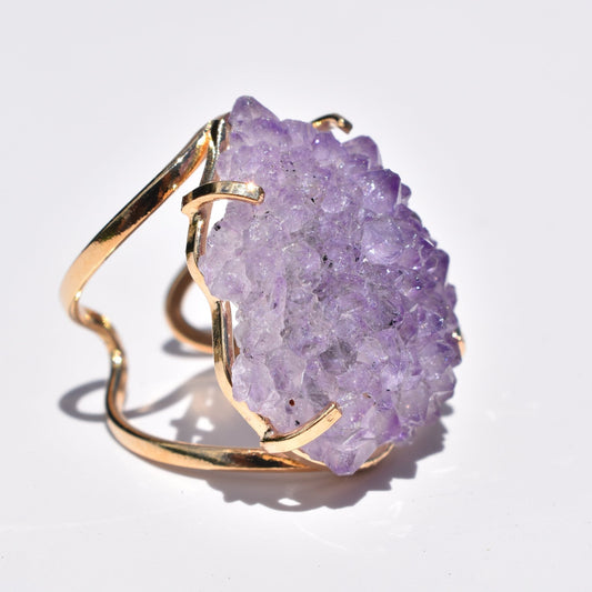 Amethyst Druzy Double-Band Gold Ring