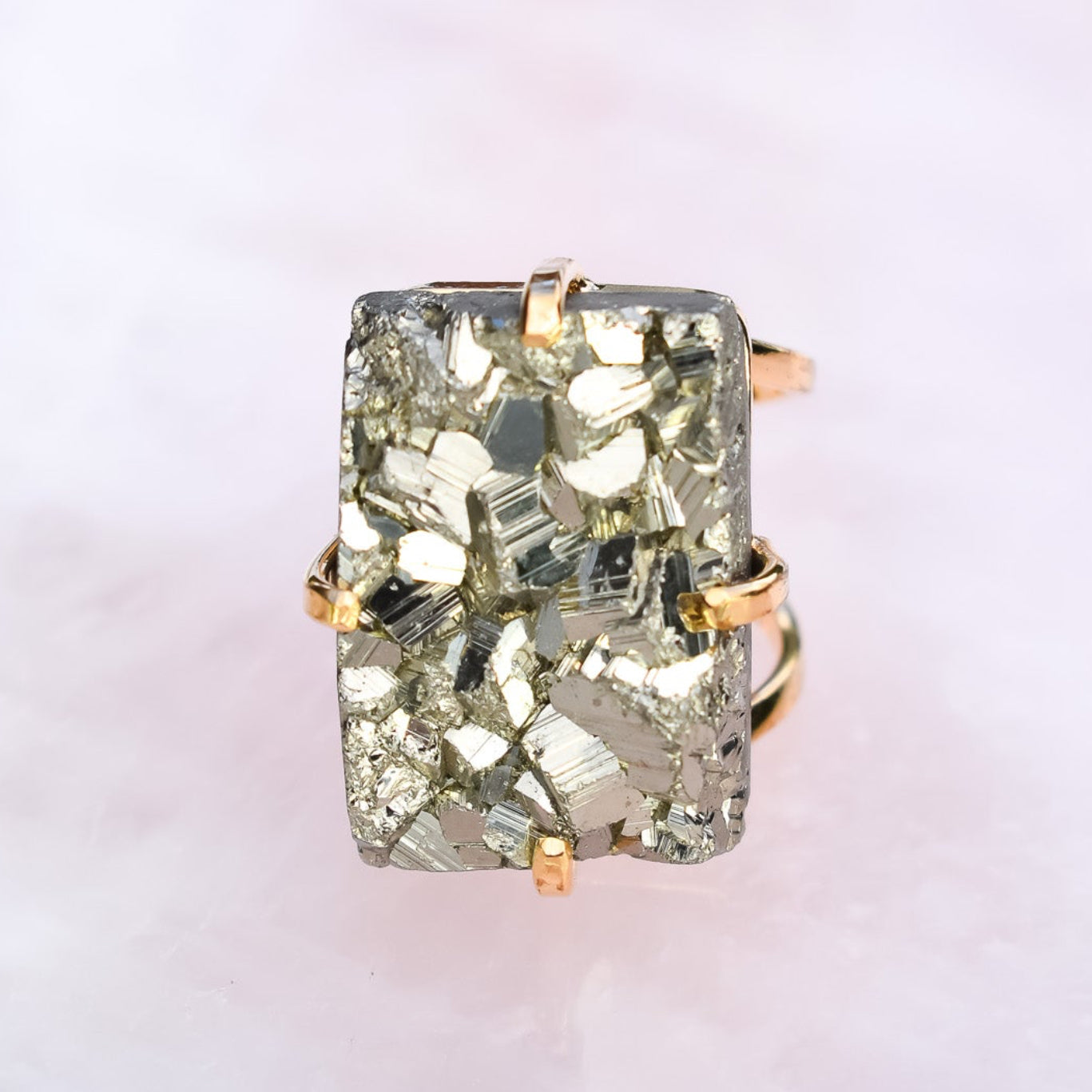 Pyrite Mini Rectangle Gold Ring