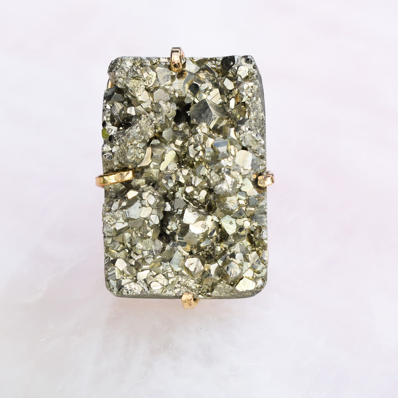 Pyrite Bold Rectangle  Gold Ring