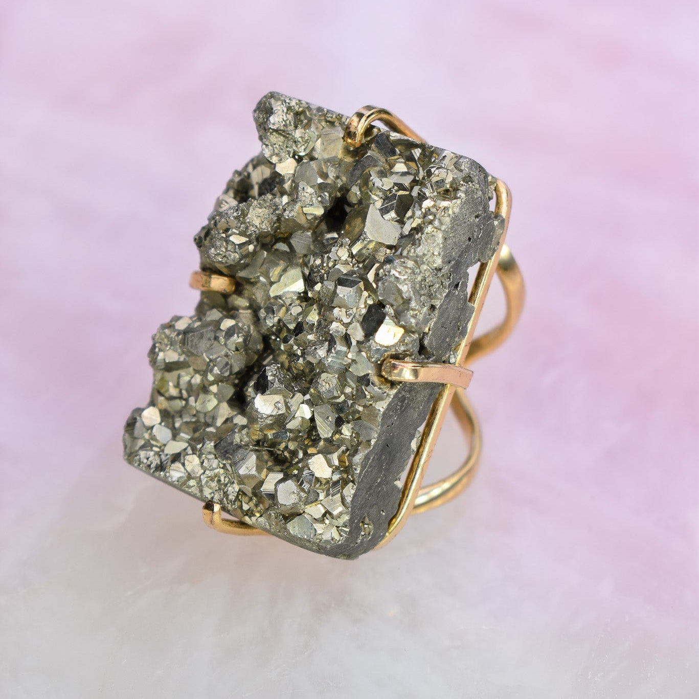Pyrite Bold Rectangle  Gold Ring