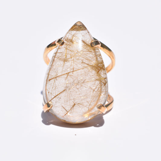 Rutilated Quartz Double-Band Gold Ring