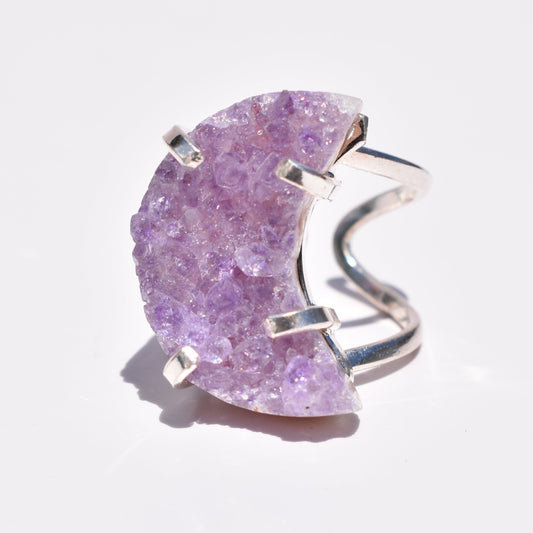 Amethyst Moon Druzy Double-Band Silver Ring