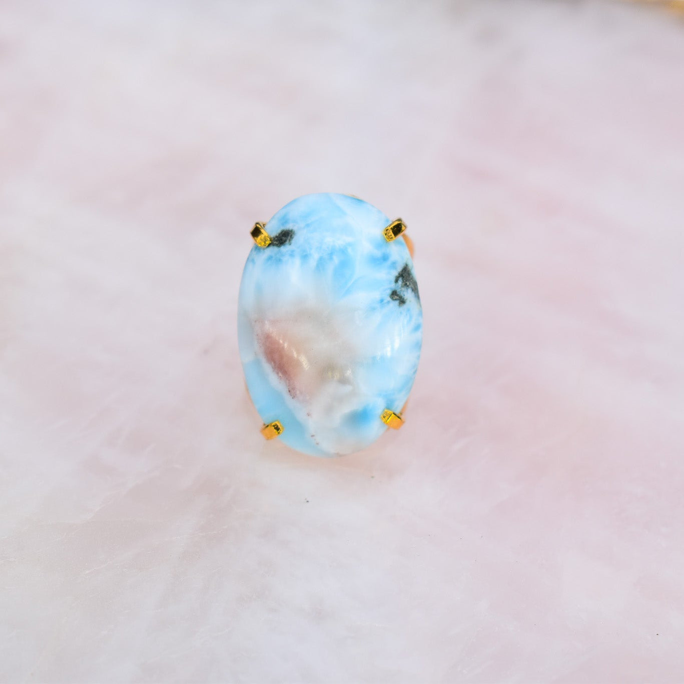 Larimar Round Double-Band Gold Ring