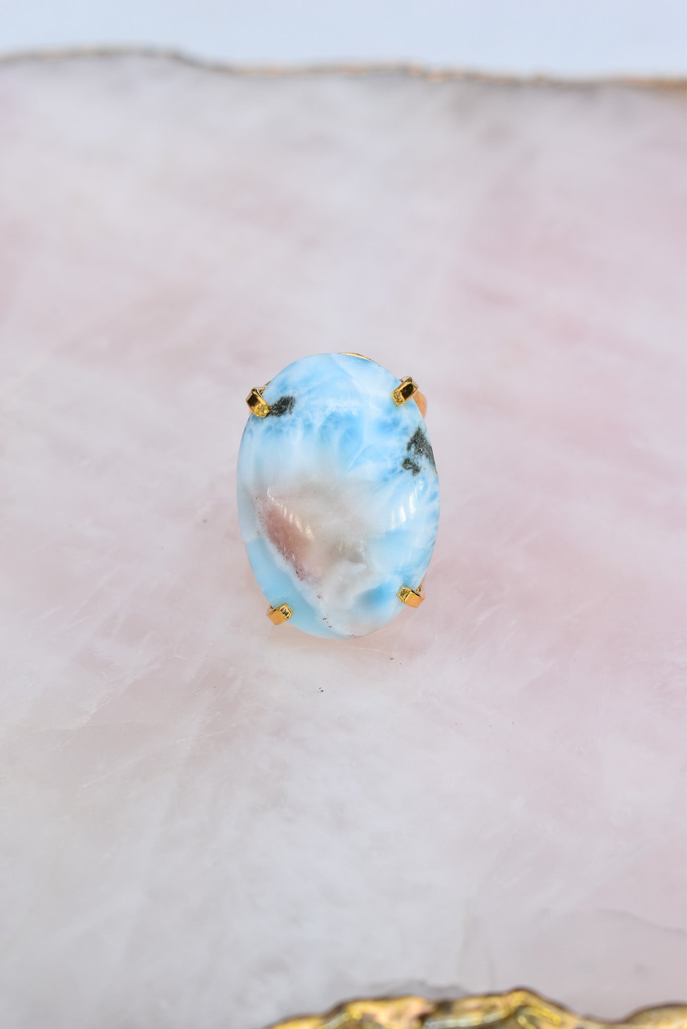 Larimar Round Double-Band Gold Ring