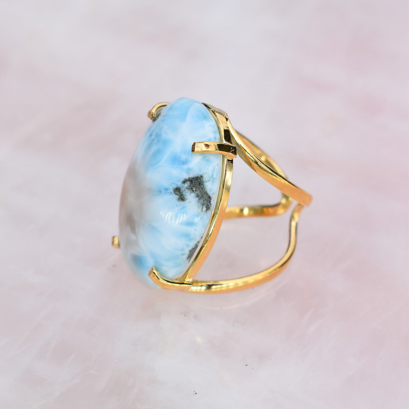 Larimar Round Double-Band Gold Ring