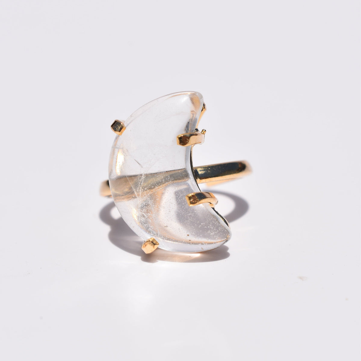 Clear Quartz Moon Single-Band Gold Ring