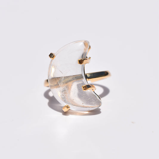 Clear Quartz Moon Single-Band Gold Ring