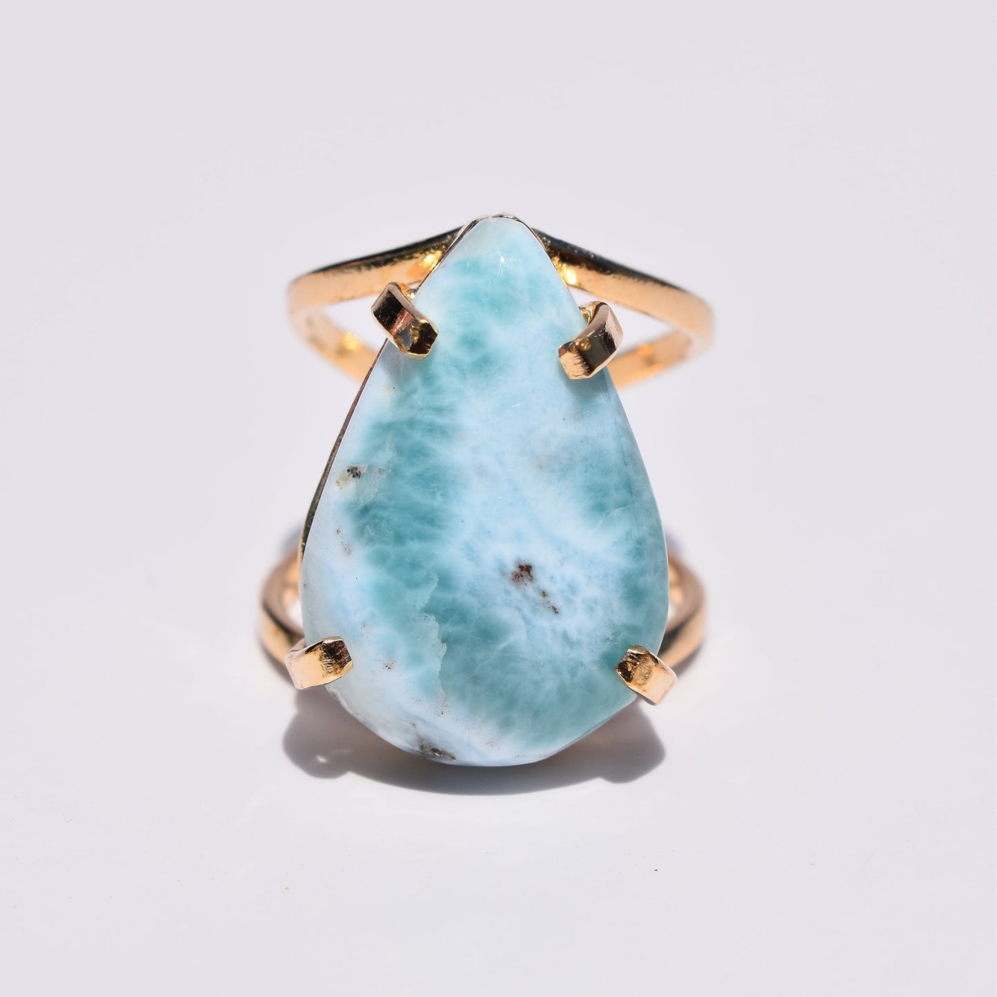 Larimar Teardrop Double-Band Gold Ring