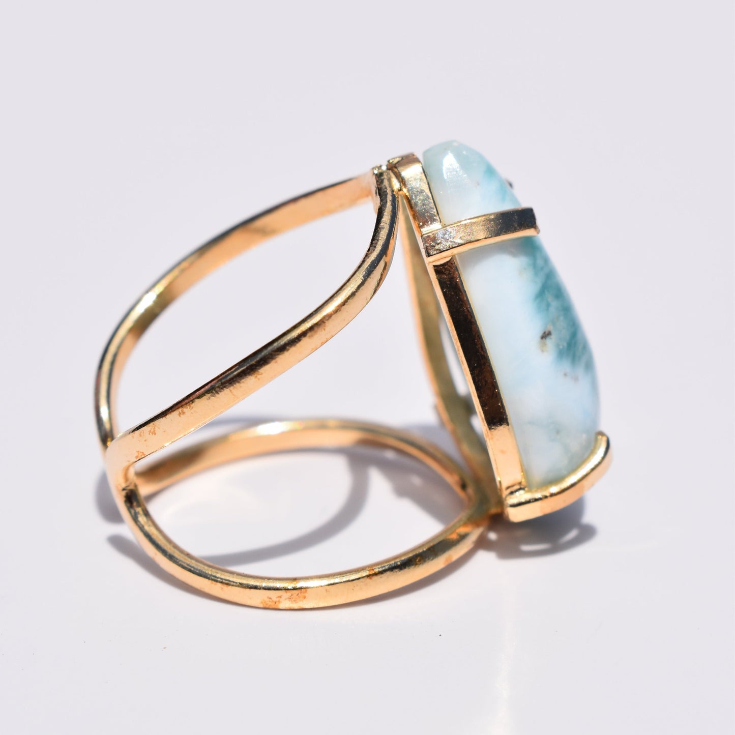 Larimar Teardrop Double-Band Gold Ring