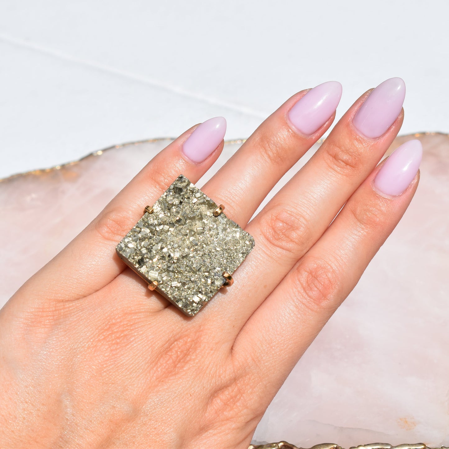 Pyrite Bold Square Double-Band Gold Ring