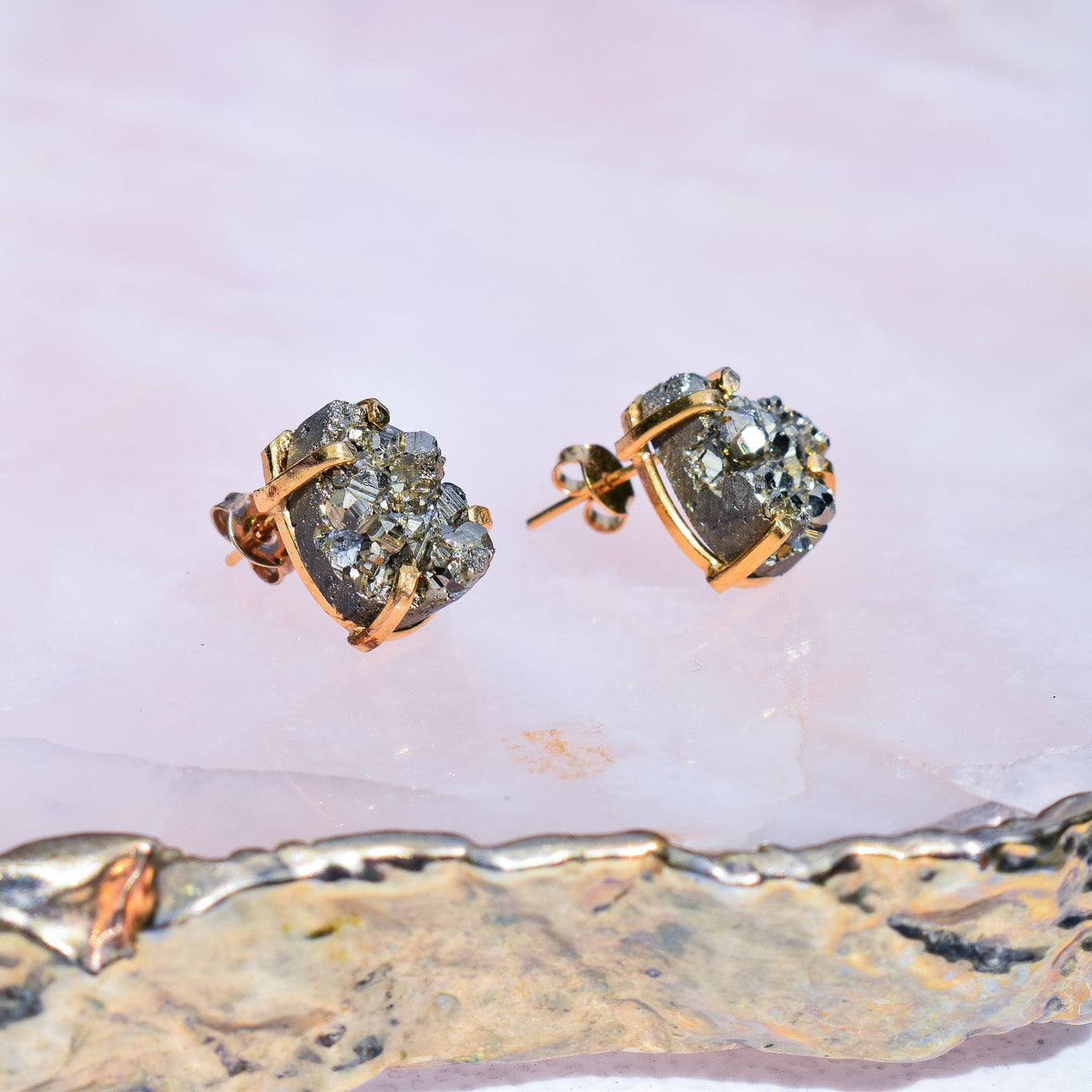 Pyrite Teardrop Stud  Earrings
