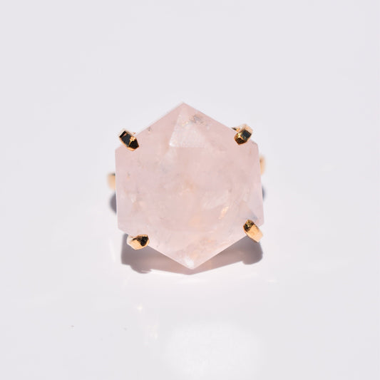 Rose Quartz Honeycomb Single-Band Gold Ring
