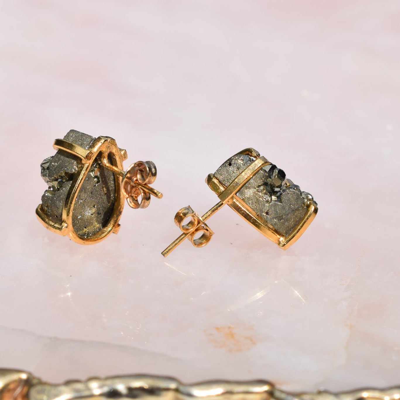 Pyrite Teardrop Stud  Earrings