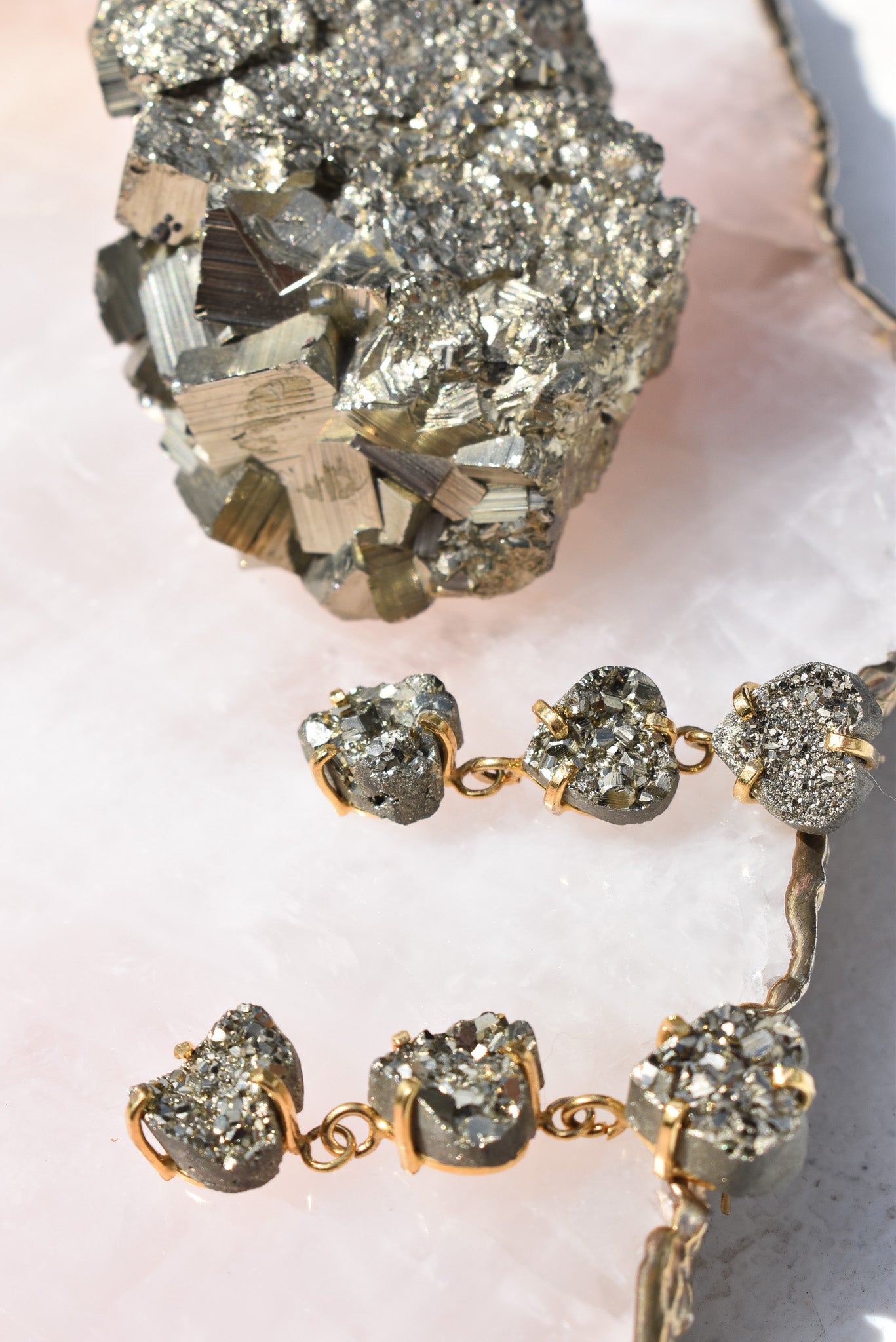 Pyrite Triple Heart Gold Earrings