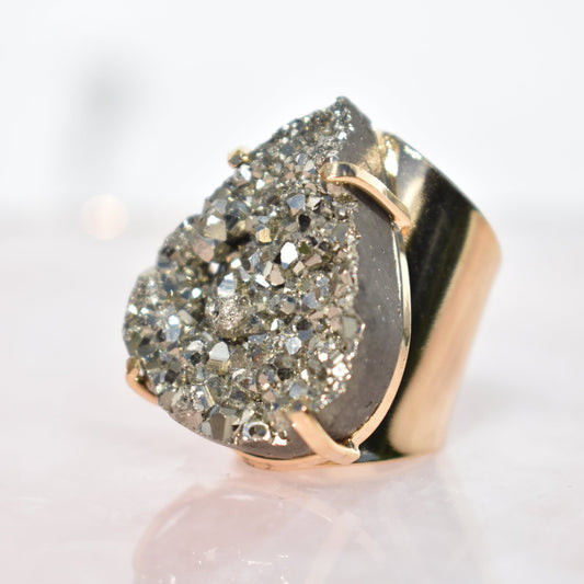 Pyrite Teardrop Cuff Gold Ring