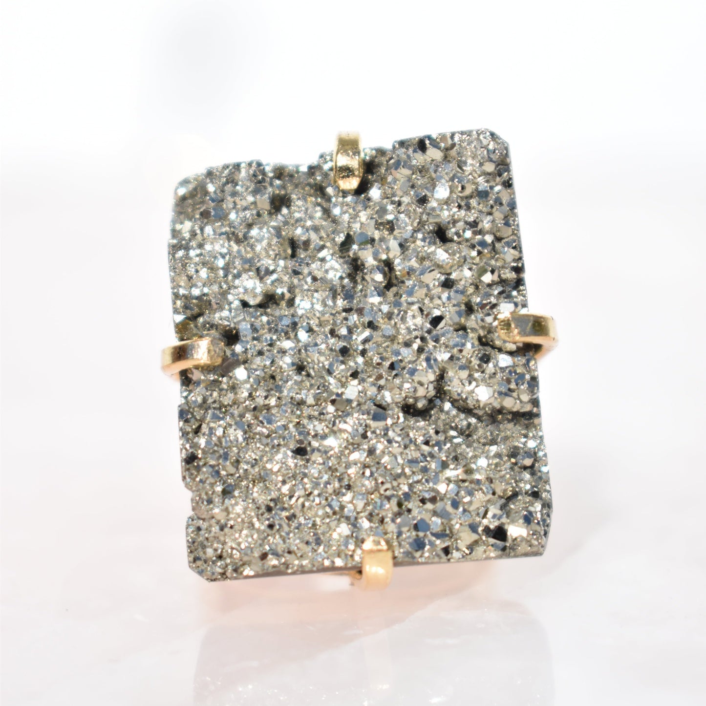 Pyrite Square Cuff Gold Ring