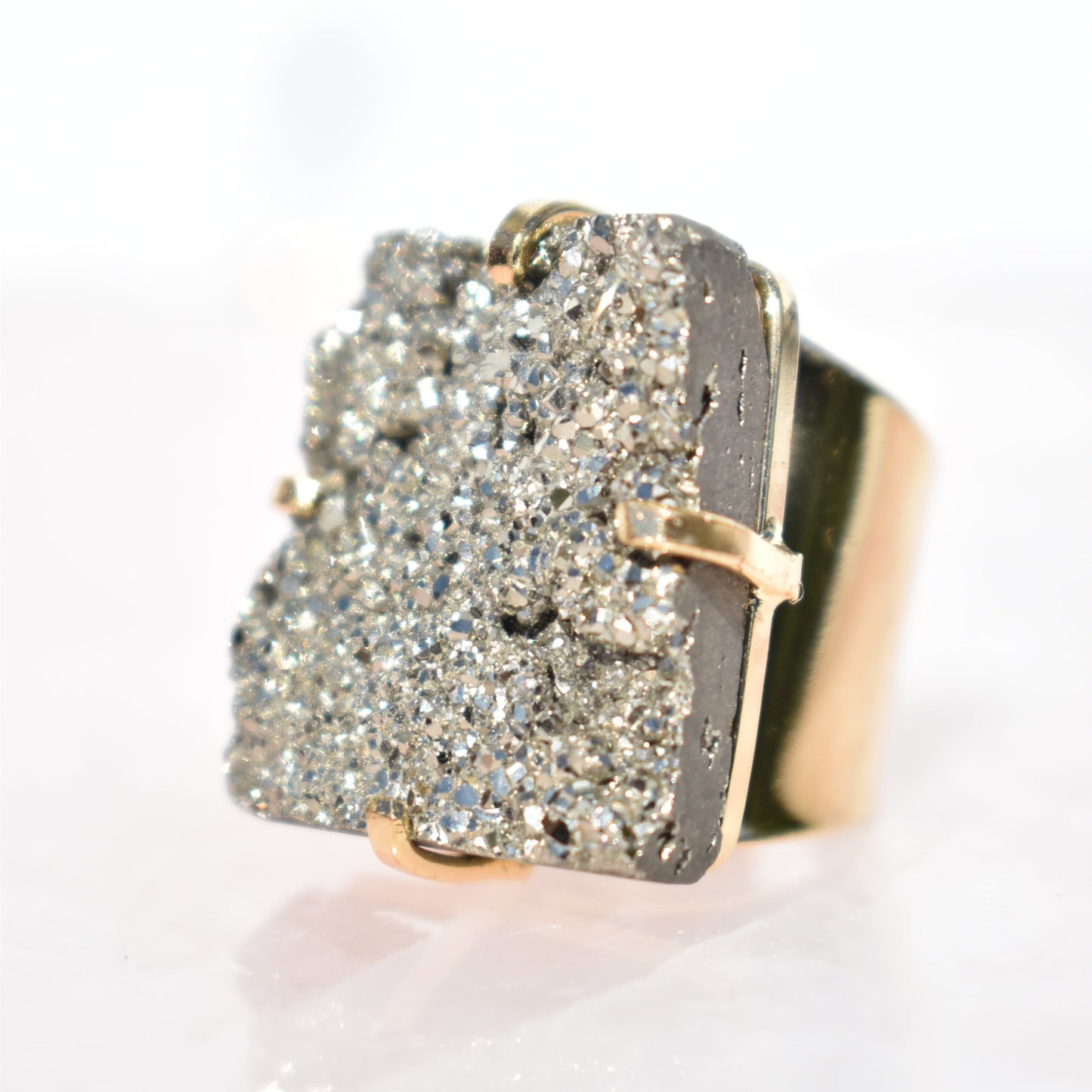 Pyrite Square Cuff Gold Ring