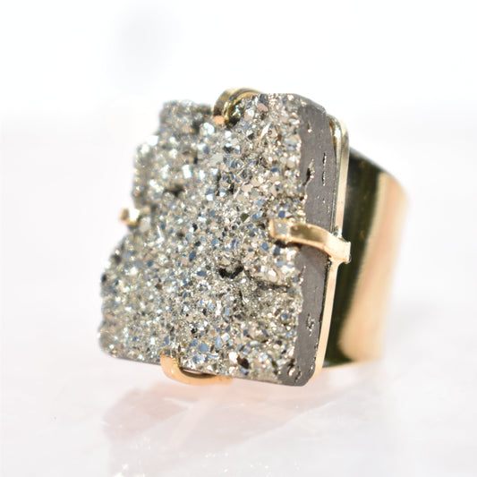 Pyrite Square Cuff Gold Ring