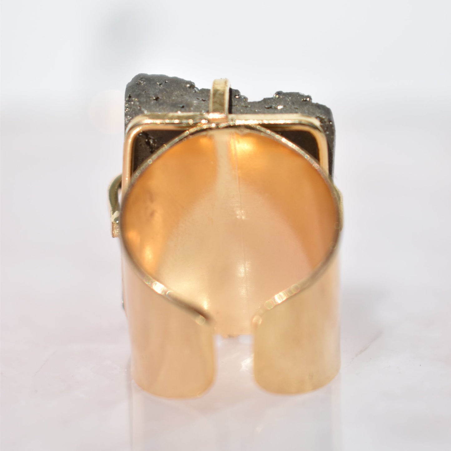 Pyrite Square Cuff Gold Ring
