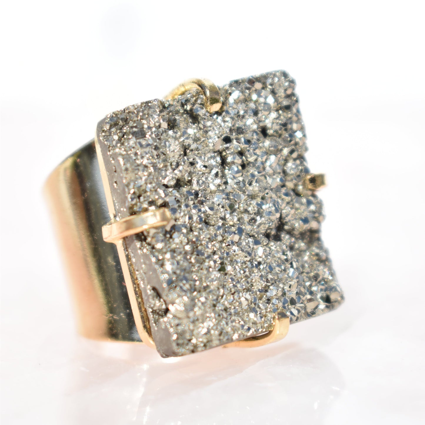 Pyrite Square Cuff Gold Ring