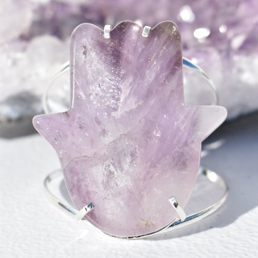 Amethyst Hamsa Silver Bracelet