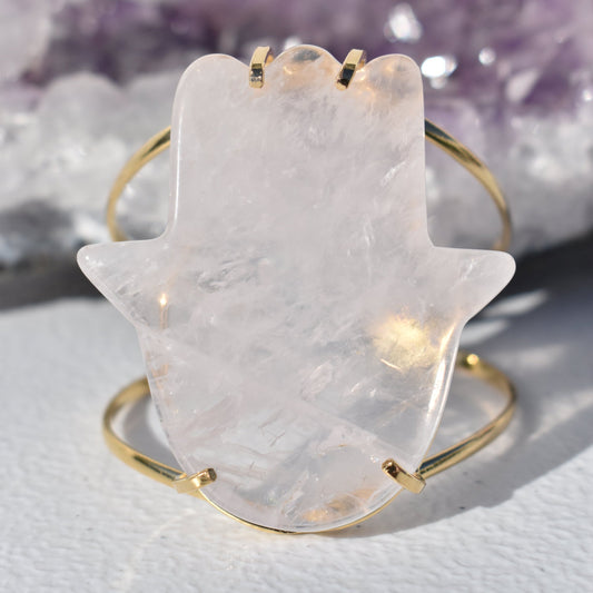 Rose Quartz Hamsa Gold Bracelet