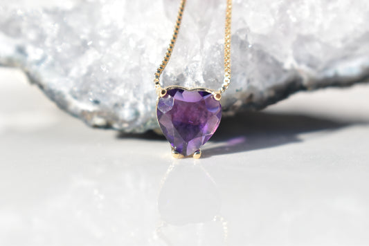 Amethyst Heart Gold Necklace