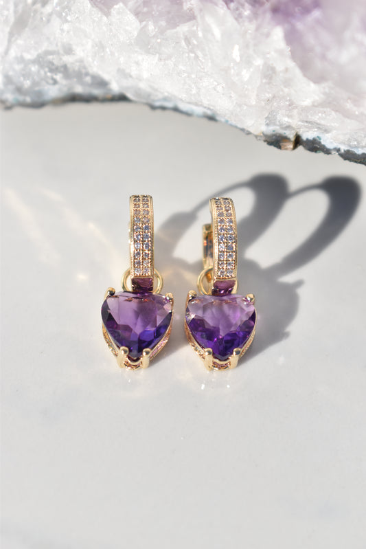 Amethyst Heart Sparkle Gold Earrings