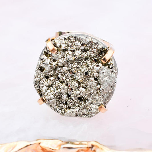 Pyrite Round Cuff Gold Ring
