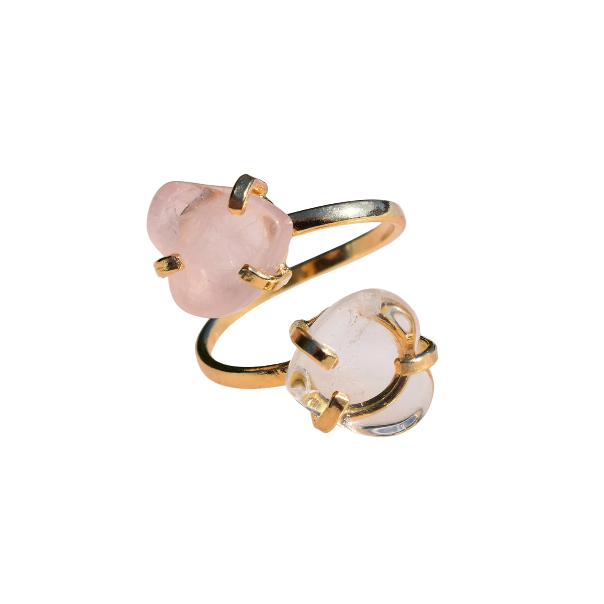Harmony Duo Crystal & Rose Quartz Ring -Gold