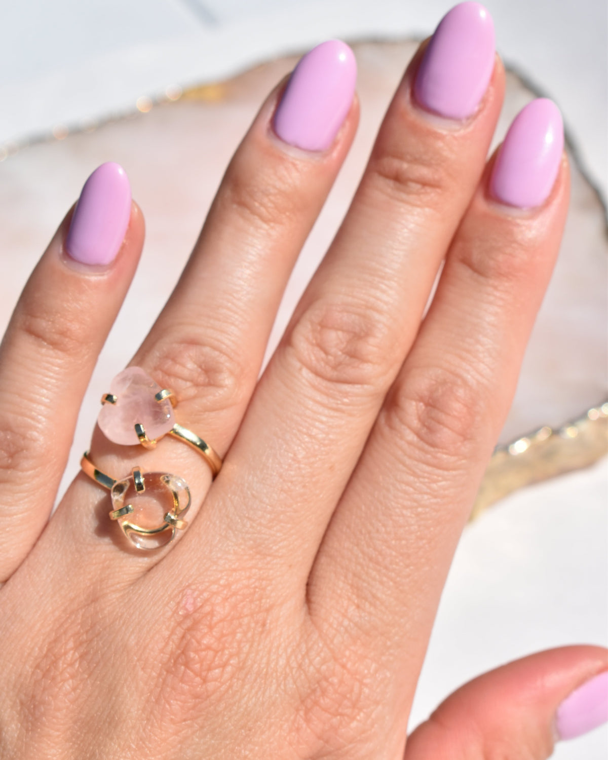 Harmony Duo Crystal & Rose Quartz Ring -Gold