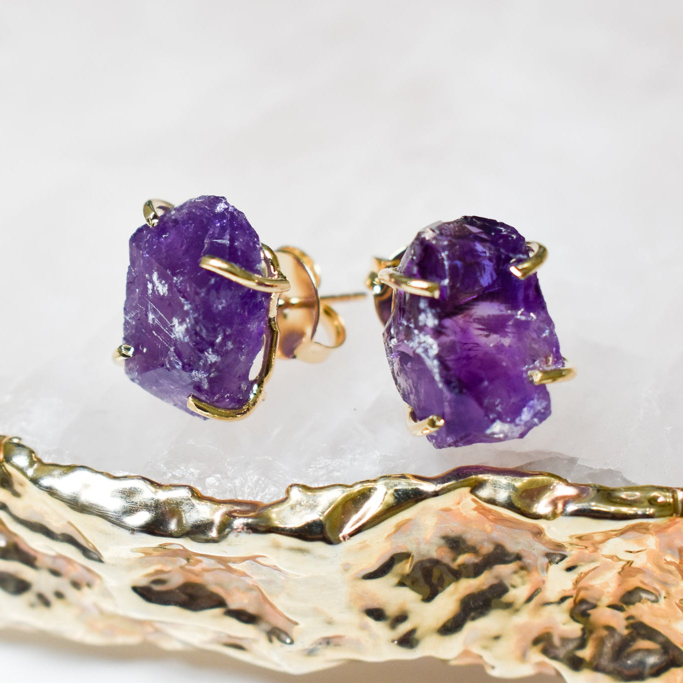 Amethyst Druzy Gold Earrings