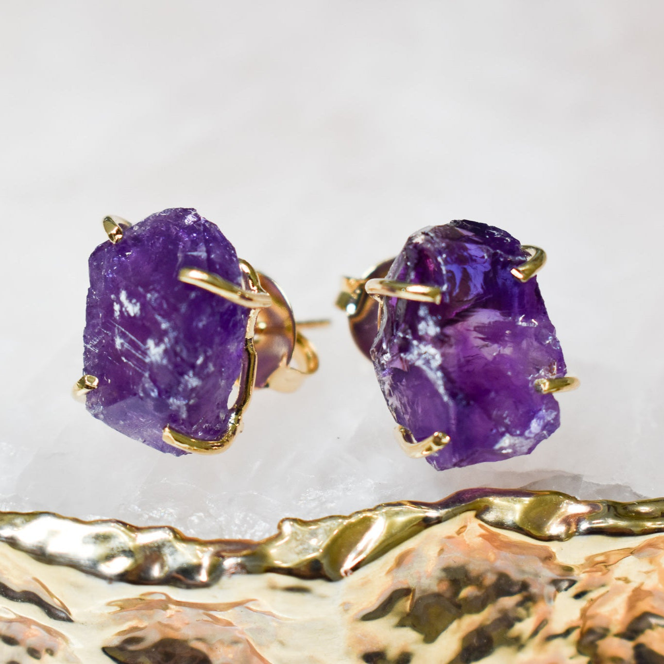 Amethyst Druzy Gold Earrings