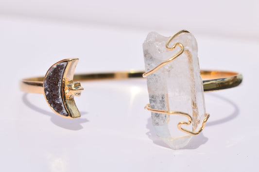 Clear Quartz Gold  Moon Bracelet