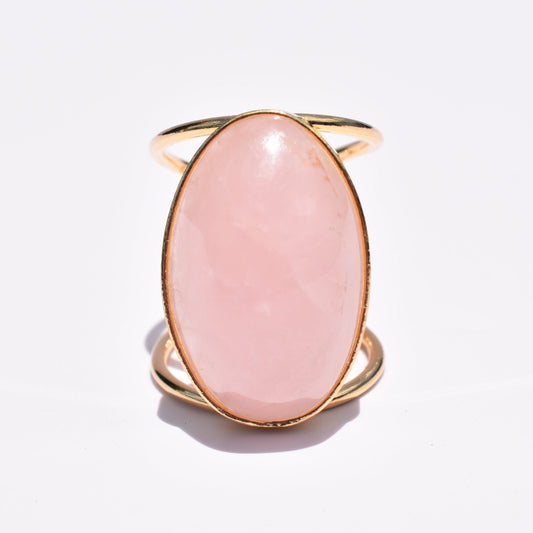 Rose Quartz Oval Double-Band Gold Ring