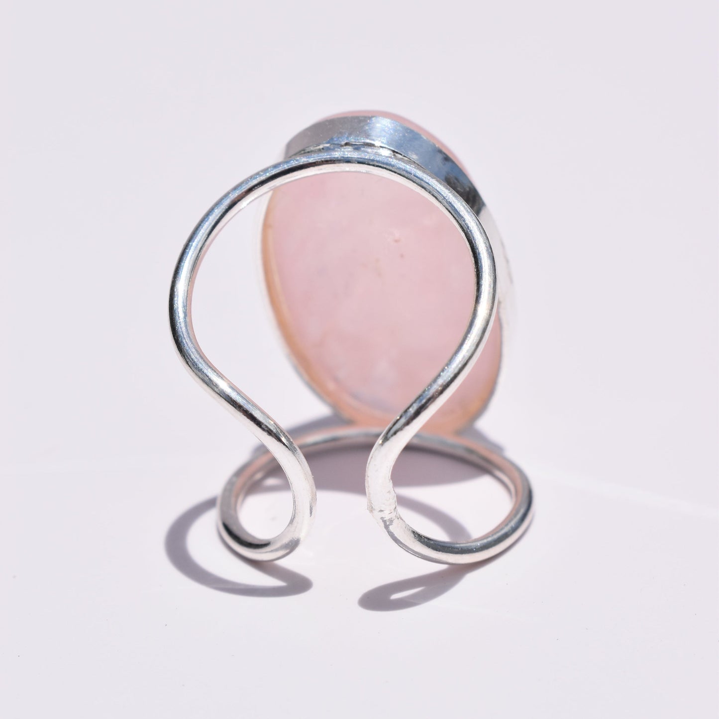 Rose Quartz Oval Double-Band Silver Ring