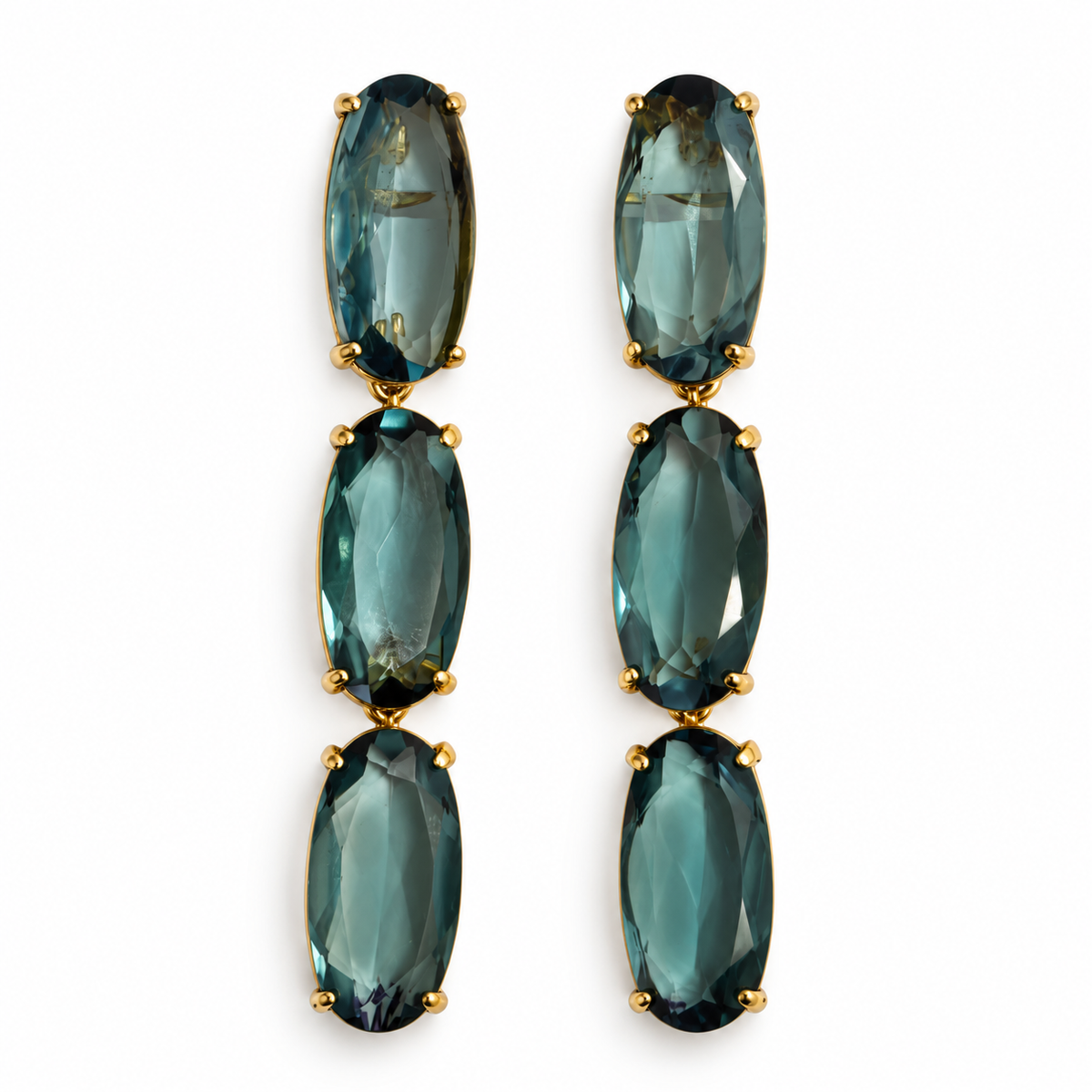 Blue Topaz Triple Gold Earrings