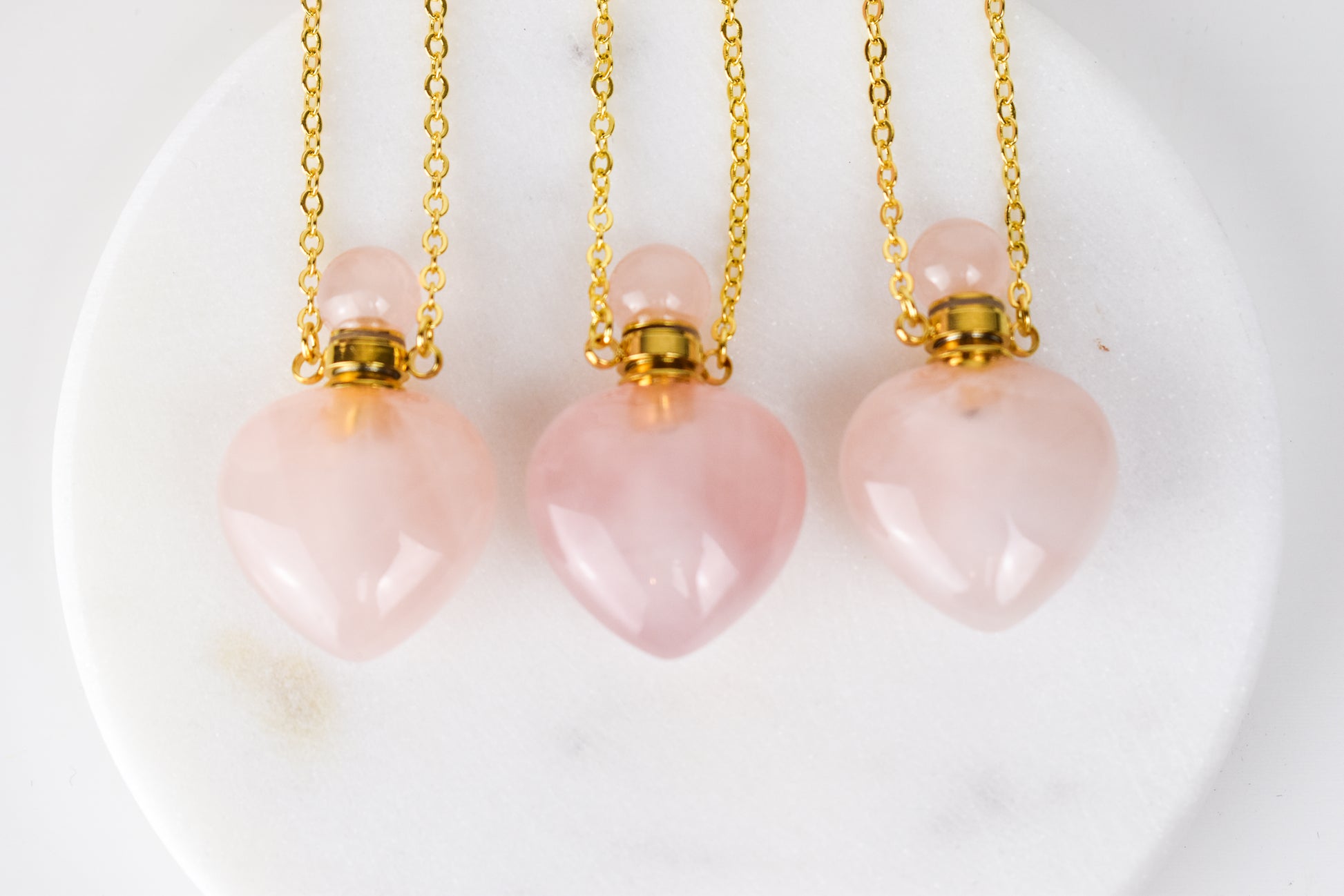 Rose Quartz Heart Essential Oil Perfume Necklace