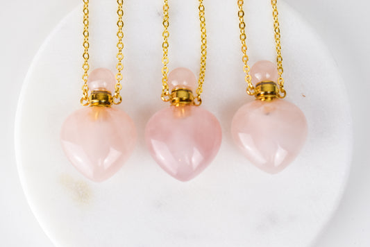 Rose Quartz Heart Essential Oil Perfume Necklace
