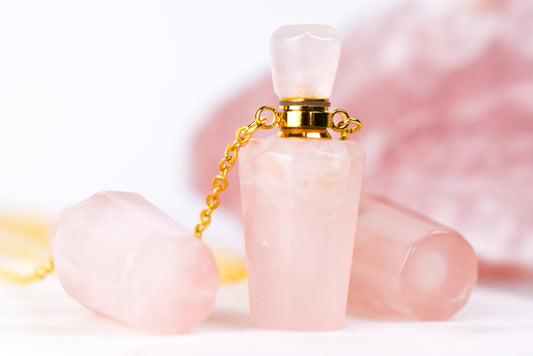 Rose Quartz Slim Bottle Gold Necklace