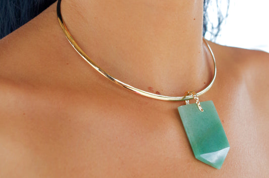 Isis Gold Choker in Green Aventurine Pendant